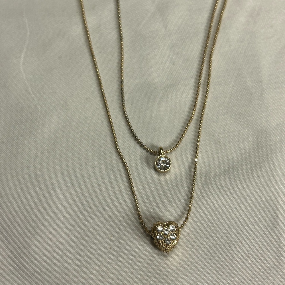 NWT Double necklace with earrings set, circle and heart with post earrings